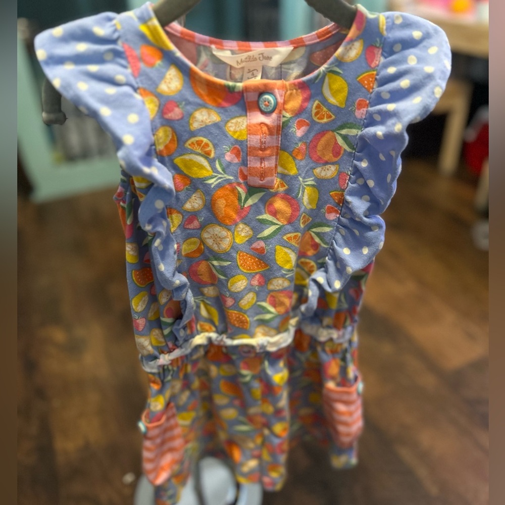 Matilda Jane Blue and Orange Fruit Print Romper